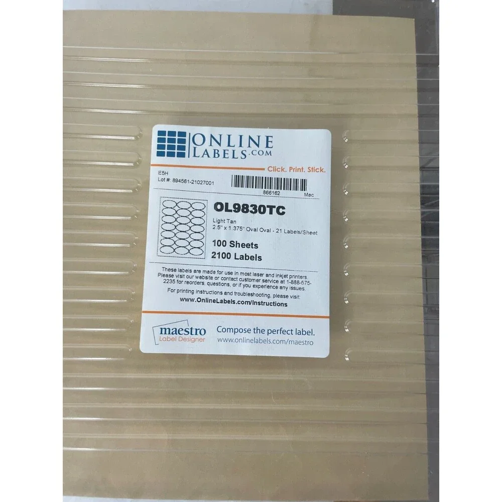 Online Labels Maestro OL1985BK OL1000BK OL9830TC Brown Kraft/Light Tan 100 Sheet